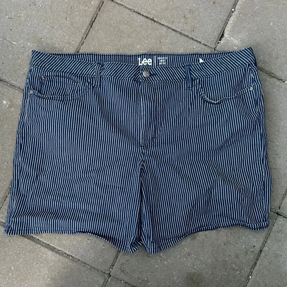 Lee Hickory Stripe Shorts 22 Blue White Workwear Mid Rise